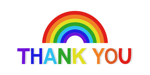 Rainbow with thank you text on white background.