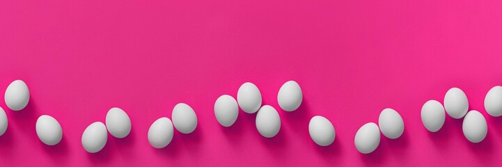 minimalistic banner for easter, stylish design white eggs on a red background