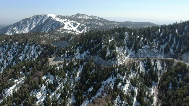 Winter Snow Forest Aerial Shot of San Bernardino Mountains Ski Trails R California USA