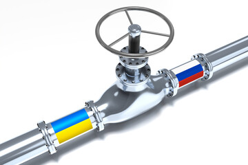 Gas pipeline, flags of Ukraine and Russia - 3D illustration