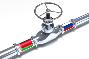 Gas pipeline, flags of Belarus and Russia - 3D illustration