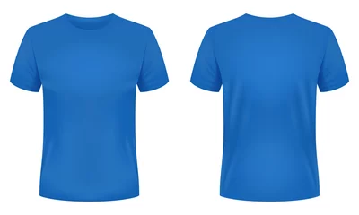 Fotobehang Blank blue t-shirt template. Front and back views. Vector illustration. © vixenkristy
