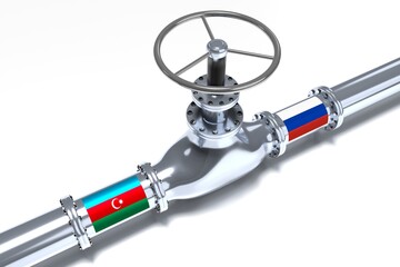 Gas pipeline, flags of Azerbaijan and Russia - 3D illustration