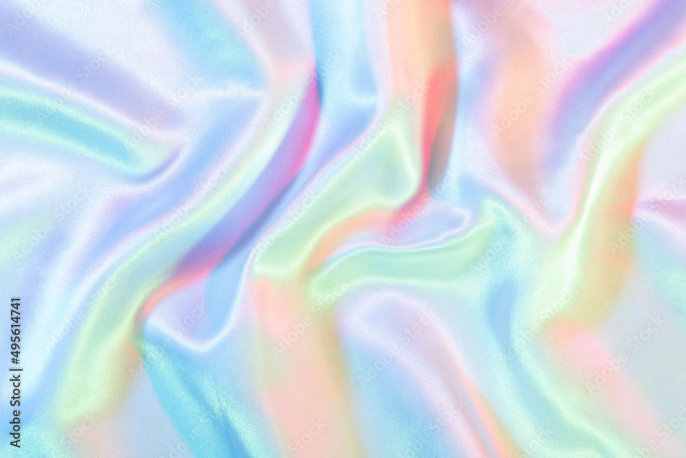 Wall mural iridescent surface wrinkled vaporwave wavy abstract blurred background. 