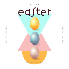 Festive Easter horizontal banner. Realistic 3d design elements. Realistic-looking easter eggs. Promotion, poster, flyer, article, postcard, web banner, invitation template. Easter vector background.