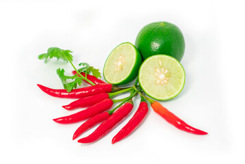 Red chilie pepper, coriander, lime.