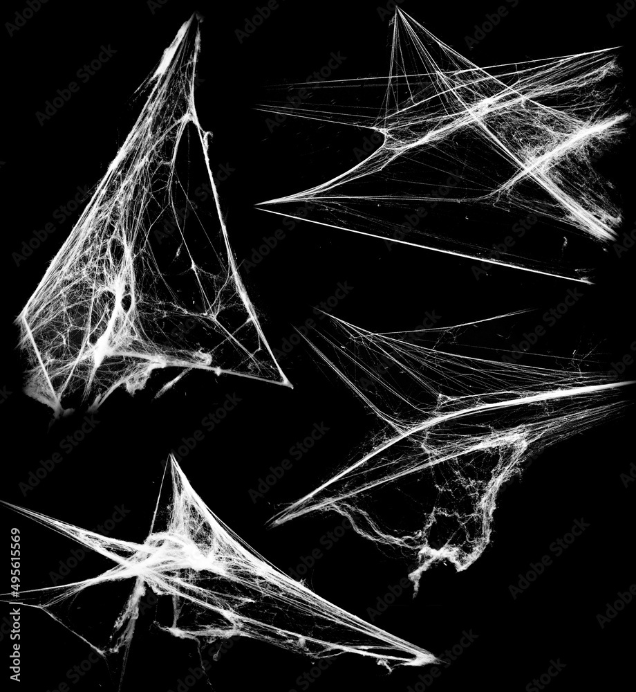 Wall mural overlay the cobweb effect. a collection of spider webs isolated on a black background. spider web el