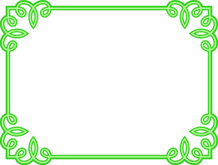 Vector ornate border frame. Green background or advertising banner. Shop sign, card, plaque, signboard, sticker or label design