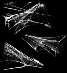 Overlay the cobweb effect. A collection of spider webs isolated on a black background. Spider web elements as decoration to the design. Halloween Props © OleJohny