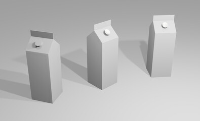 Milk bottle mockup set. 3D rendering, drink bottle rectangle mock up collection, bottles in different position on a table. Convenient to use in branding, mockups, milk, beverage, juice and other drink