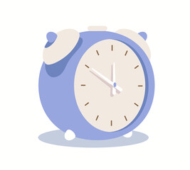 Desktop retro alarm clock with bell. Isolated on white background classic timer. Dial with arrows indicating time 11:50 (it's eleven fifty) Flat cartoon vector.