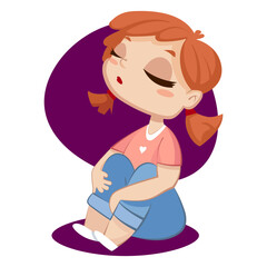 A cartoon-style character is a brooding baby girl. Vector illustration.