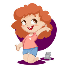 A cartoon-style character is a happy girl. Vector illustration.