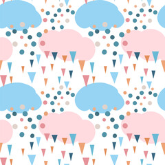 Vector geometric pattern. Geometric patterns with clouds. Seamless pattern for kids.