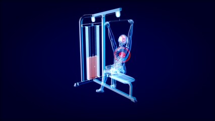 Abstract 3D art of a man on the Lat pulldown machine