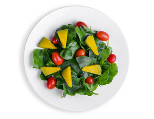 Healthy salad, Fresh watercress ,cherry tomatoes and pumpkin in white plate. healthy vegan and clean eating concept.