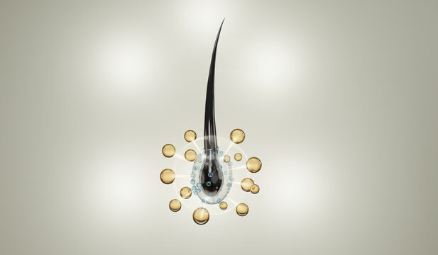 Nourish hair of shampoo or serum. Repair damaged hair. 3d rendering.	
