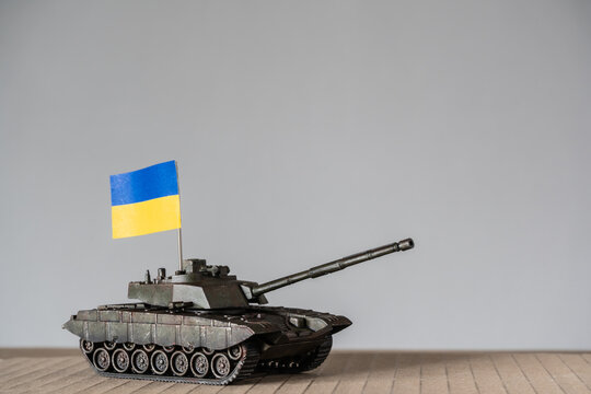 Toy tanks with Ukrainian flags