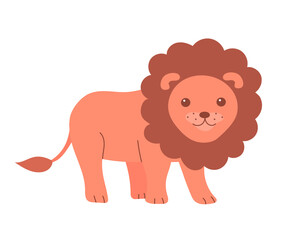 Cute lion on safari. King of beasts. Animal of Africa. Cartoon baby illustration isolated on a white background