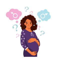 An African-American woman thinks who will be born - a boy or a girl