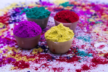 Various gulal (abir) used in holi celebration in India.