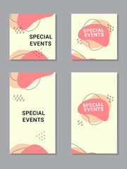 Special events set of social media stories and feed post banners. Templates smooth shapes in pink colors. Vector illustration.