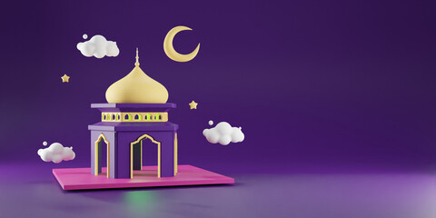 Ramadan Kareem holiday design. Holy Month Ramadan celebration, Iftar Party, Taraweeh, Eid Mubarak greeting. 3d rendering illustration