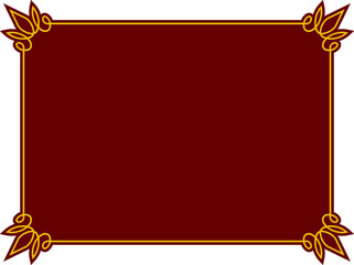 Vector burgundy maroon background or advertising banner with golden border frame. Rectangular brown red horizontal sign, card, plaque, signboard, sticker or label