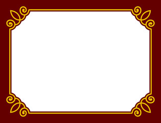 Vector burgundy maroon and yellow frame with empty space for text. Horizontal sign, card, plaque, signboard, sticker or label