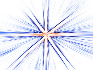 Abstract surface of radial blur zoom in blue and orange tones against a white background. Spectacular blue and white background with radial diverging converging lines. 