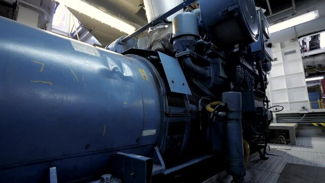 Diesel generator in engine room of ship