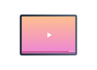 Responsive design play button and video interface on smart devices flat illustration.