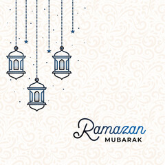 Ramadan Kareem, Eid Mubarak Greeting card, post, poster, flyer, square banner minimal line icon and simple vector design with beautiful pattern effect