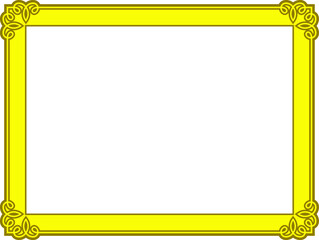 Golden yellow vector border frame isolated on white background. Beautiful rectangular horizontal sign, card, plaque, signboard, sticker or label