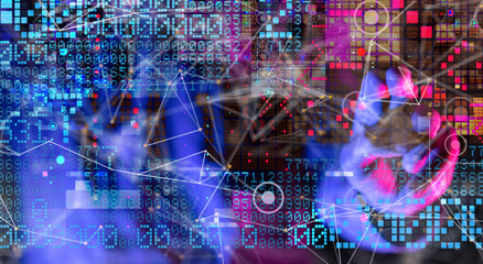 Neural network 3D illustration. Big data and cybersecurity