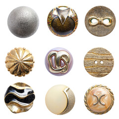 Collection of various buttons, vintage buttons on white background with clipping path. Craft and...