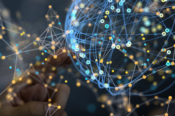 Global network. Blockchain. 3D illustration. Neural networks and artificial intelligence. Abstract