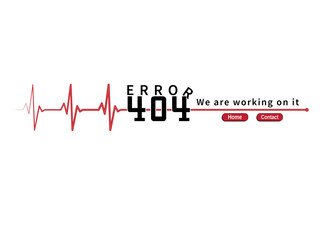 Error 404 concept design with heart rate vector design. Webpage not working warning sign with button to use in programming, web development, webpage error, mobile app design projects. 