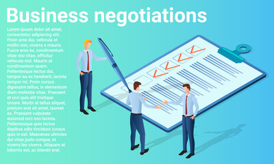 Business negotiations.Online communication and electronic transactions.Poster in business style.Flat vector illustration.