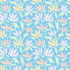 Fototapeta na wymiar Matisse pattern. Abstract leaf cutout shapes seamless pattern. Trendy colorful freehand leaves background design. Matisse inspired decoration wallpaper, childish nature symbols.