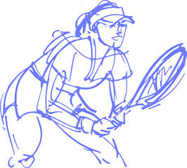 the vector illustration of the big tennis female  player with tennis racket in hand