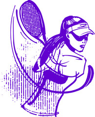 the vector illustration of the big tennis female  player with tennis racket in hand