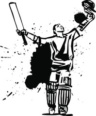 the vector illustration of the cricket player with cricket bat