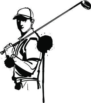 vector sketch illustration of a golfer wit golfer stick in hand