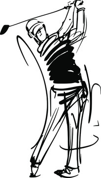 vector sketch illustration of a golfer wit golfer stick in hand