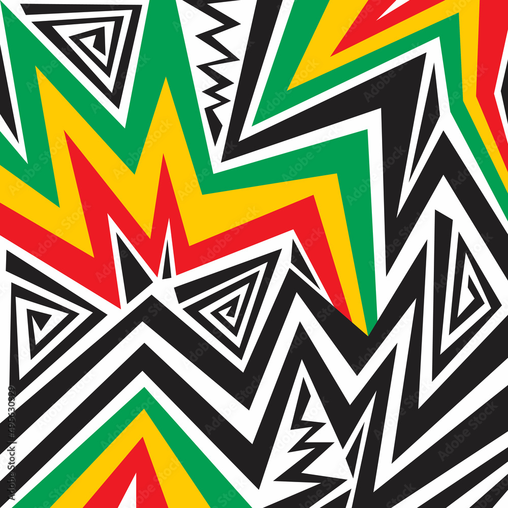 Poster abstract background with irregular lines and various pattern and with jamaican color theme