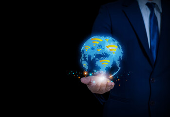 Wi-Fi wireless internet technology For convenience In daily life, wireless internet concept provides free WiFi network signal.with wifi icon, social network concept, business communication, with speed