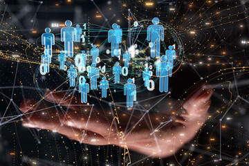 Abstract technology group and data 3d