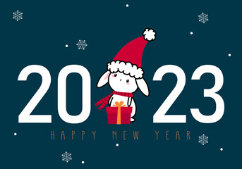 Rabbit in Santa Claus hat. Chinese year symbol 2023. Rabbit Chinese new year symbol vector illustration. Happy new year. 2023 calendar