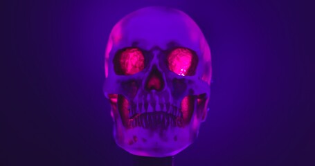 Skull with colored lighting loop closeup